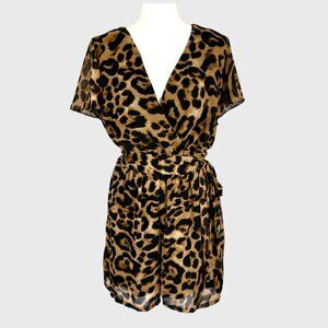Halo Leopard Animal Print Faux Wrap Shorts Romper Brown Tan size Medium